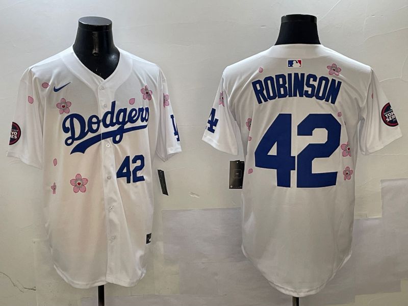 Men Los Angeles Dodgers 42 Robinson White Sakura Edition 2025 Nike MLB Jersey style 6